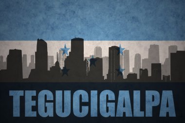 Özet metin Tegucigalpa, vintage honduras bayrağı ile şehir silüeti