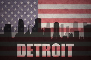 Özet metni Detroit vintage Amerikan bayrağı ile şehir silüeti