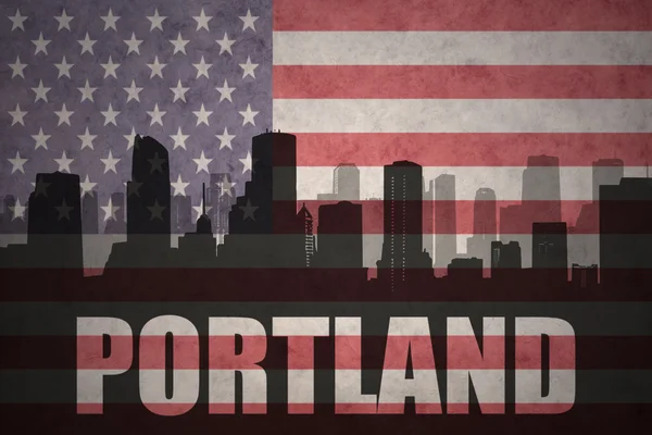 Abstract silhouette of the city with text Portland at the vintage american flag — Stock Photo, Image