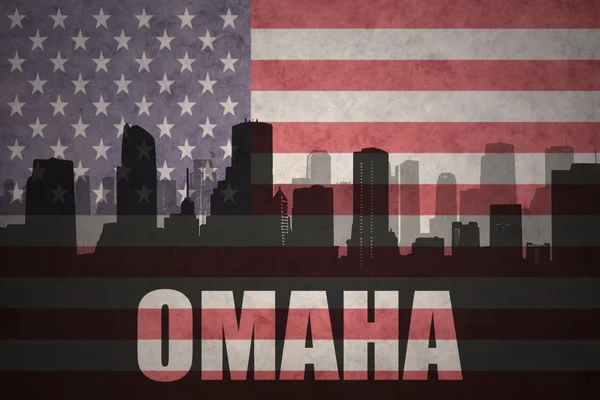 Abstract silhouette of the city with text Omaha at the vintage american flag — Stock Photo, Image