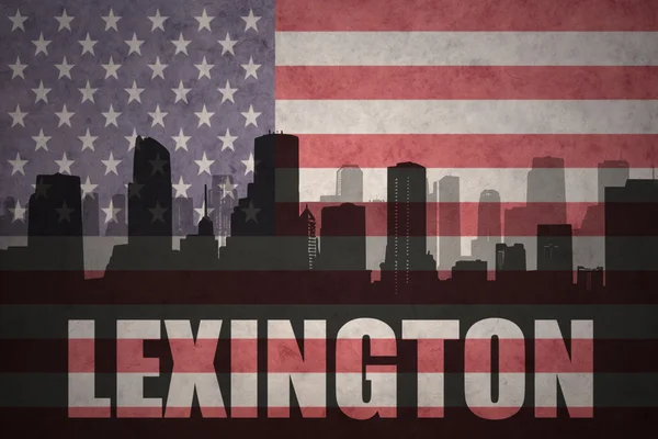 Abstract silhouette of the city with text Lexington at the vintage american flag — Stock Photo, Image