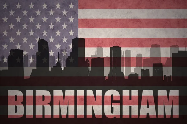 Abstract silhouette of the city with text Birmingham at the vintage american flag — Stock Photo, Image