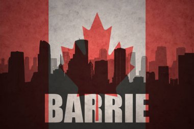 abstract silhouette of the city with text Barrie at the vintage canadian flag clipart