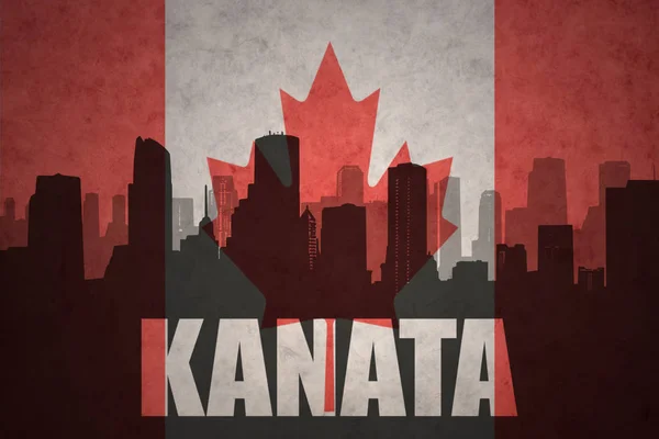 Абстрактный силуэт города с текстом Каната под винтажным канадским флагом — стоковое фото