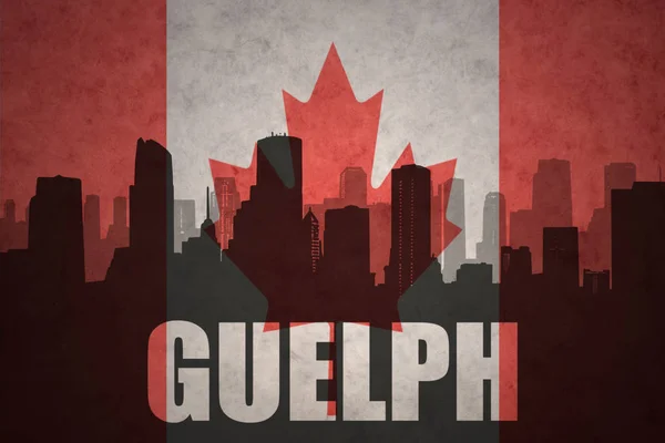 对该城市的文本圭尔夫在老式的加拿大国旗的抽象剪影 — 图库照片