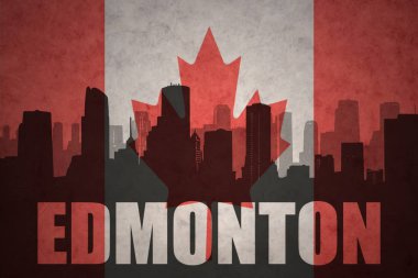 Özet metin Edmonton, vintage Kanada bayrağı ile şehir silüeti