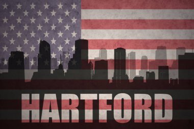 Özet metin Hartford, vintage Amerikan bayrağı ile şehir silüeti