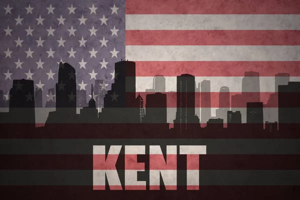 Abstract silhouette of the city with text Kent at the vintage american flag — Stock Photo, Image