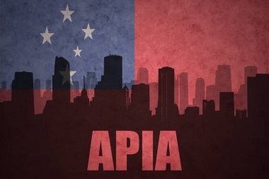 Özet metin Apia Vintage Samoa bayrağı ile şehir silüeti