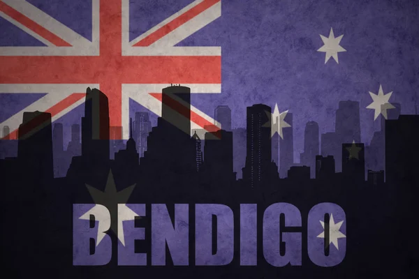 Abstract silhouette of the city with text Bendigo at the vintage australian flag — Stock Photo, Image