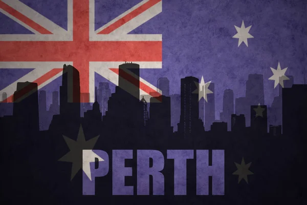 Abstract silhouette of the city with text Perth at the vintage australian flag — Stock Photo, Image