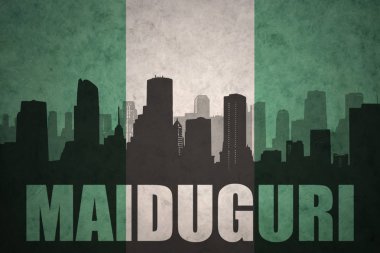 Özet metni Maiduguri vintage Nijeryalı bayrağı ile şehir silüeti