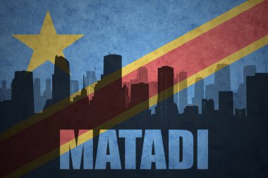 Özet metni Matadi vintage Demokratik Cumhuriyeti Kongo bayrağı ile şehir silüeti