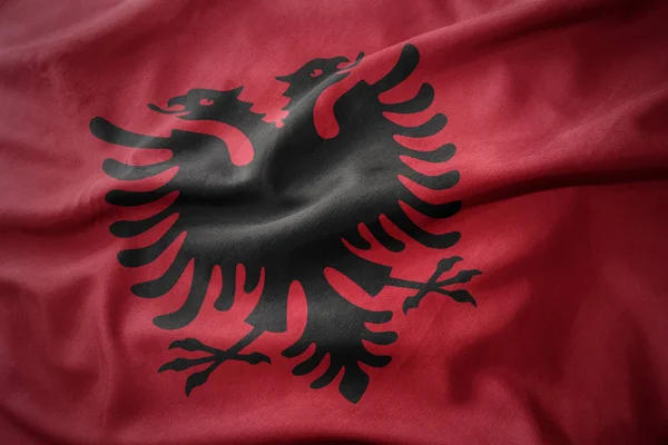 Sventolando bandiera colorata di albania — Foto Stock