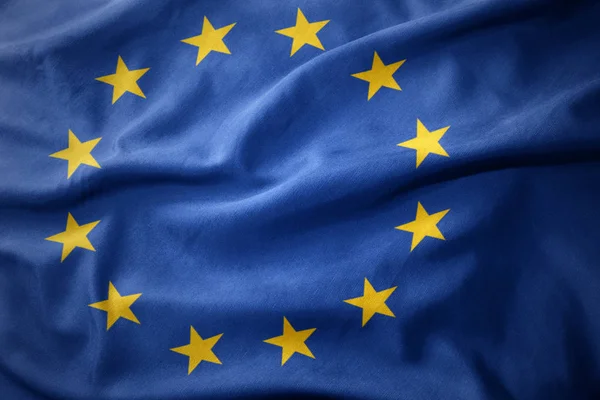 Avrupa Birliği'nin renkli bayrak sallayarak. — Stok fotoğraf