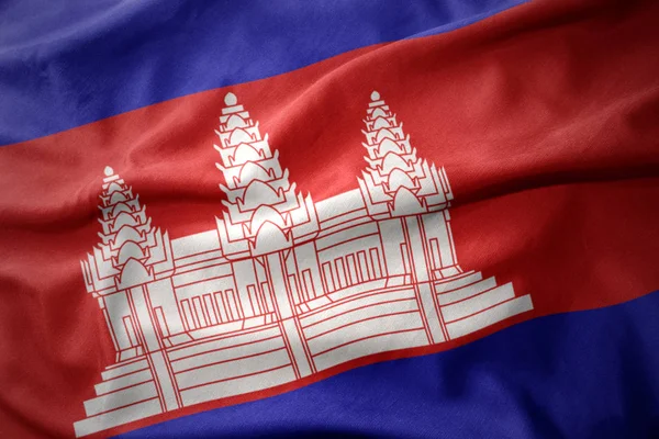 Ondeando colorida bandera de cambodia . —  Fotos de Stock