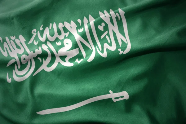 Renkli Suudi Arabistan bayrağı sallayarak. — Stok fotoğraf