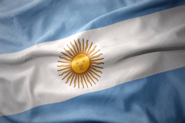 renkli Arjantin bayrağı sallayarak.