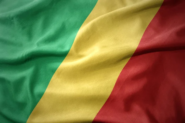 Waving colorful flag of republic of the congo. — Stock Photo, Image