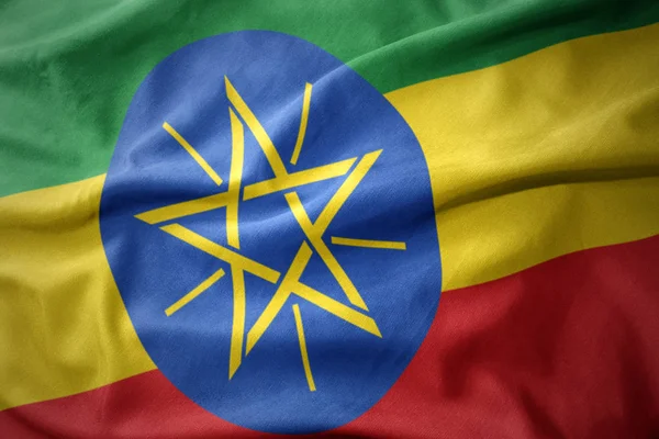Macha kolorowe flagę Etiopii. — Zdjęcie stockowe