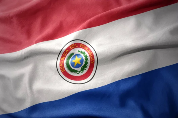 Wuivende kleurrijke vlag van paraguay. — Stockfoto