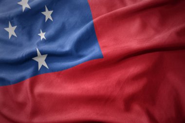 Samoa renkli bayrağı sallayarak.