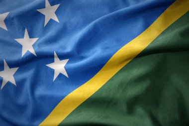 Solomon Adaları'nın renkli bayrak sallayarak.