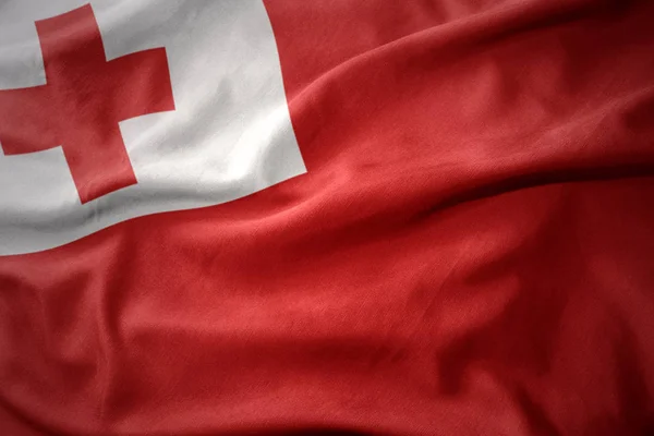 Macha kolorowe flagę Tonga. — Zdjęcie stockowe