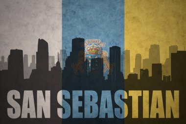 Özet metin San Sebastian Vintage ile şehir silüeti Kanarya Adaları bayrağı