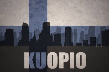 Özet metin Kuopio Vintage ile şehir silüeti Fince bayrak