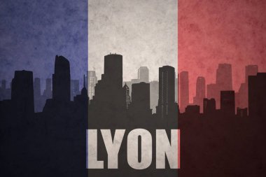 Özet metni vintage Fransız bayrağı Lyon ile şehir silüeti