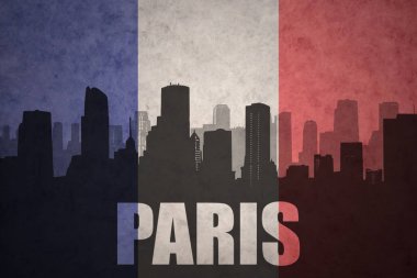 Özet metni vintage Fransız bayrağı Paris ile şehir silüeti