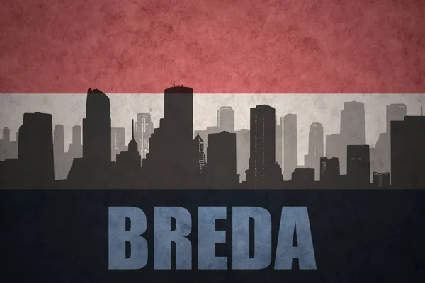 Silhouette abstraite de la ville avec texte Breda au drapeau hollandais vintage — Photo