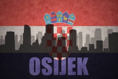 Özet metin Osijek, vintage Hırvat bayrağı ile şehir silüeti