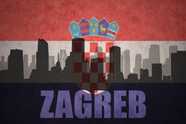 soyut ile metin vintage Hırvat bayrak Zagreb şehir silüeti