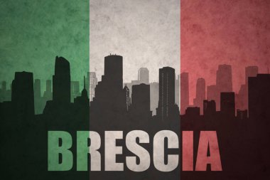 Özet metin Brescia, vintage İtalyan bayrağı ile şehir silüeti