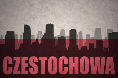 Özet metin Czestochowa Vintage ile şehir silüeti Polonya bayrağı