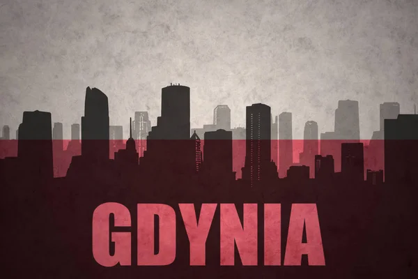 Abstract silhouette of the city with text Gdynia at the vintage polish flag — Stock Photo, Image