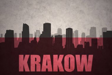 Özet metin Krakow Vintage ile şehir silüeti Polonya bayrağı