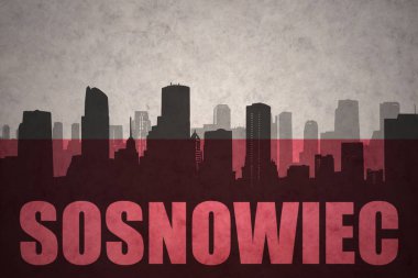 Özet metin Sosnowiec Vintage ile şehir silüeti Polonya bayrağı