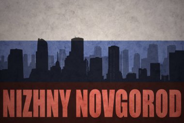 Özet metin Nijniy Novgorod, vintage Rus bayrağı ile şehir silüeti