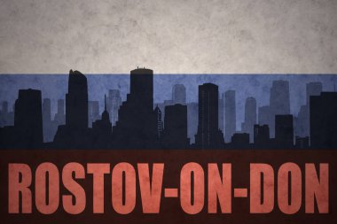 Özet metin Rostov-on-Don, vintage Rus bayrağı ile şehir silüeti