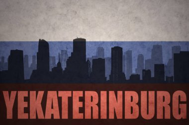 Özet metni vintage Rus bayrağını Ekaterinburg ile şehir silüeti