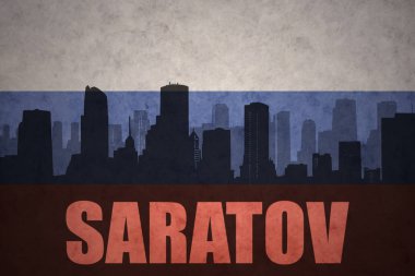 Özet metni Saratov vintage Rus bayrağı ile şehir silüeti