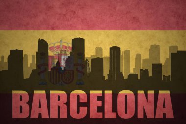 Özet metin Barcelona Vintage ile şehir silüeti İspanyolca bayrak