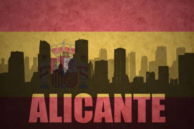 Özet metin Alicante Vintage ile şehir silüeti İspanyolca bayrak