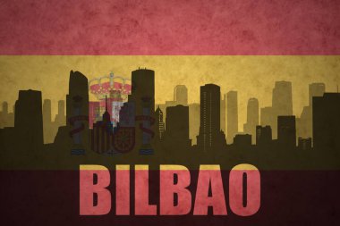 Özet metin Bilbao Vintage ile şehir silüeti İspanyolca bayrak