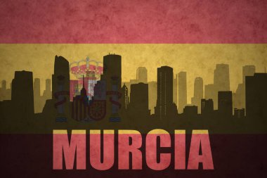 Özet metin Murcia Vintage ile şehir silüeti İspanyolca bayrak