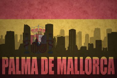 Özet metin Palma de Mallorca Vintage ile şehir silüeti İspanyolca bayrak