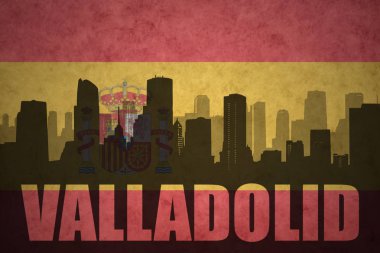 Özet metin Valladolid Vintage ile şehir silüeti İspanyolca bayrak